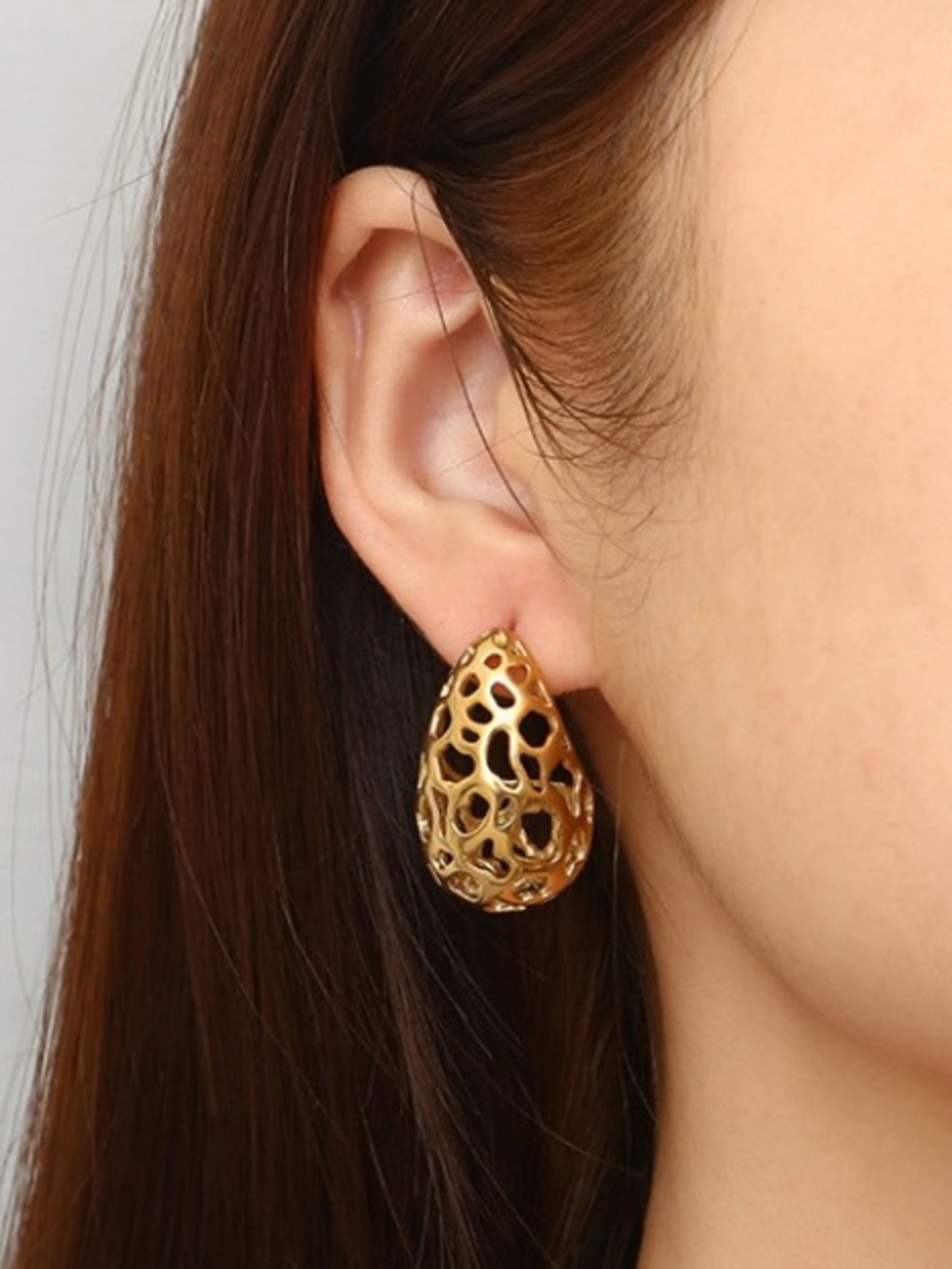 Stainless Steel Gold Teardrop Filigree Drop Earrings - Elegant Women Jewelry